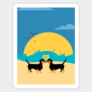 Summer Beach with Sun for Dachshund Lovers Sticker